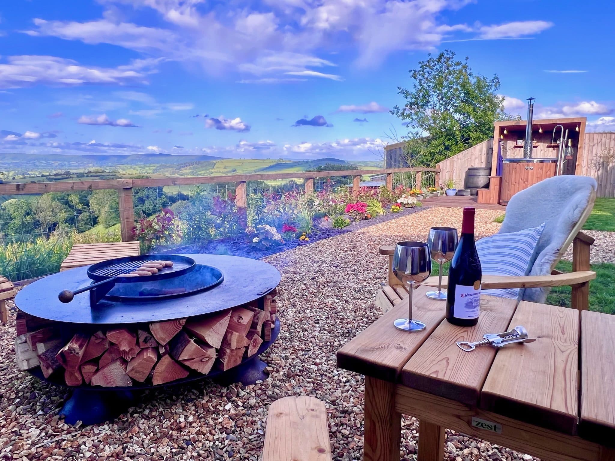 Olive Hut fire pit and views